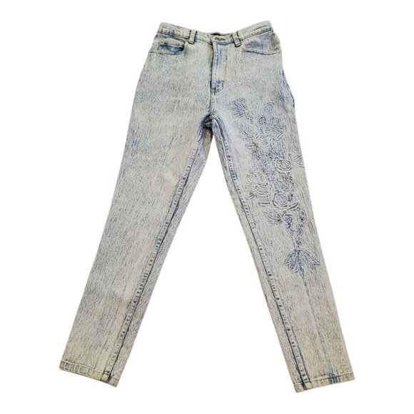 DAILY JEANS NY SZ 11/12 VINTAGE Acid Washed Stretch Embroidered Jeans - Picture 1 of 12